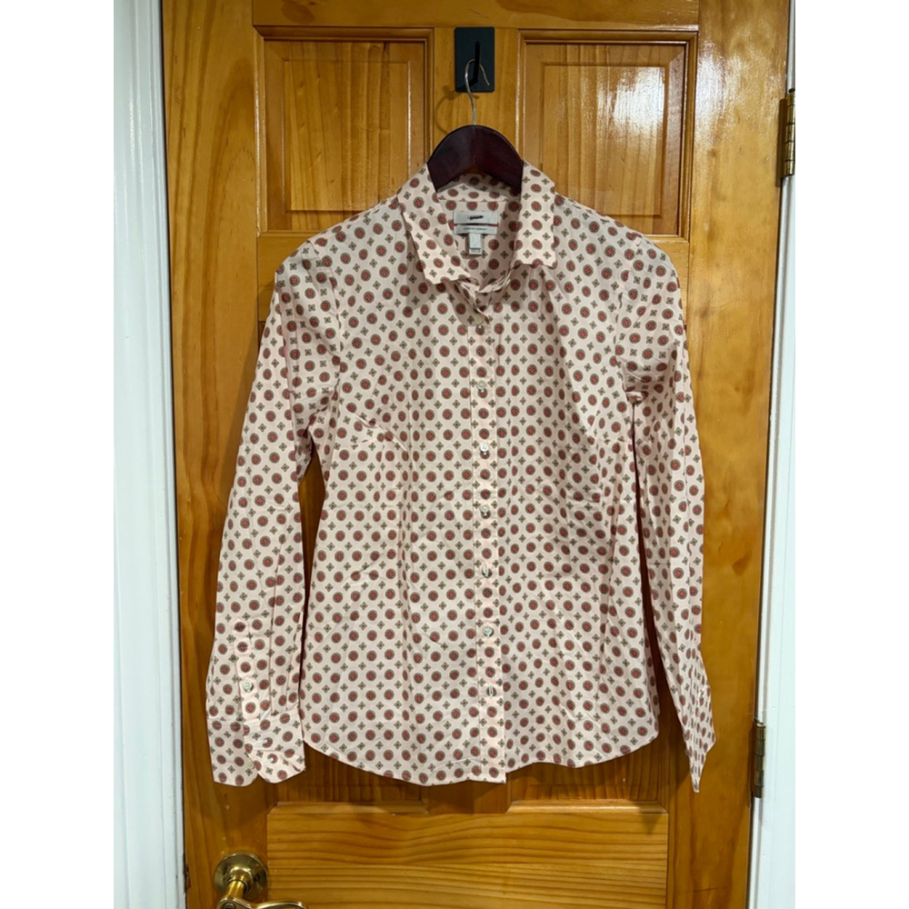 J.Crew Stretch Perfect Shirt Pink Geometric Medallion Print Button Front Size S